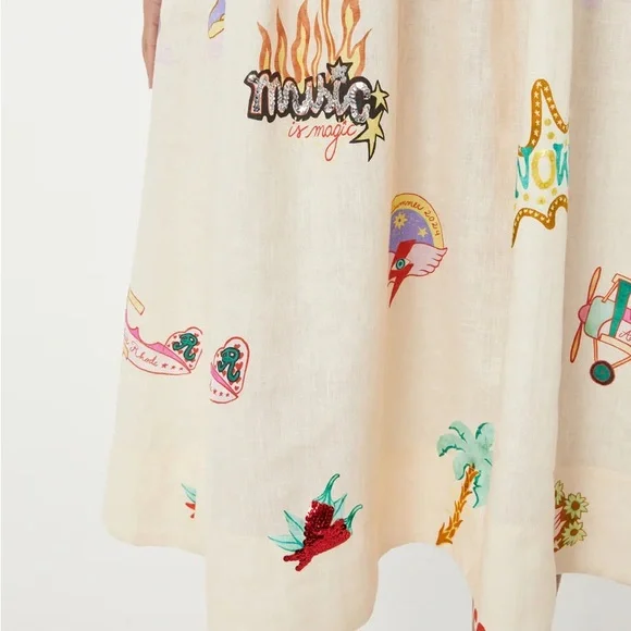 RHODE Sophie Linen Midi Dress Musical Print NWT Size 12 - Picture 13 of 16